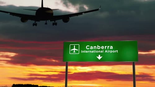 Plane landing in Canberra Australia airport