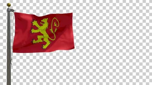 Waving Red Flag with Yellow Lion Emblem