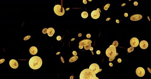 Ethereum ETH cryptocurrency golden coin falling rain loop