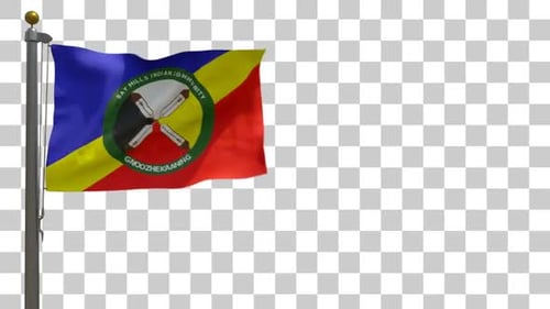 Bandera de la comunidad india de Bay Mills /bandera de nativos americanos (EE. UU.) en asta de bandera con canal alfa - 4K
