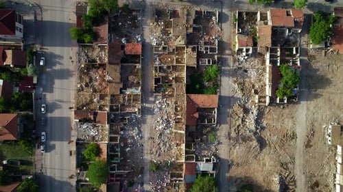 Devastated City: Aerial View of Destruction and Wreckage