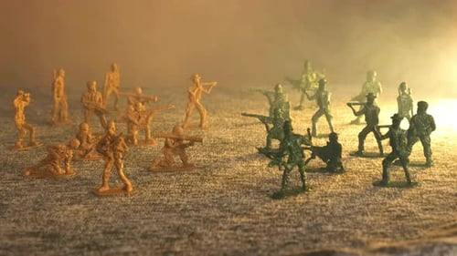 Toy Plastic Soldiers in Mock War Scene