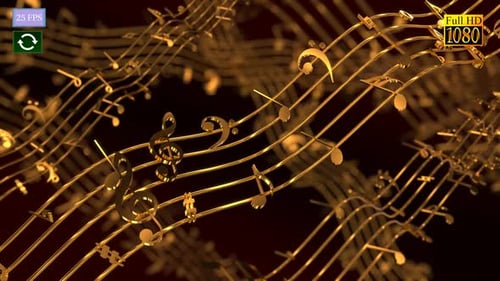 Elegant Golden Music Notes Flowing Looping Background