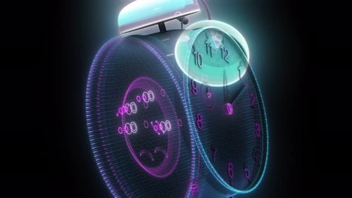 Neon Digital Alarm Clock Spinning Time Animation