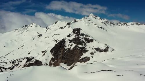 Aerial View from an drone of Beautiful Snowy Caucasus Mountain Landscape in Winter