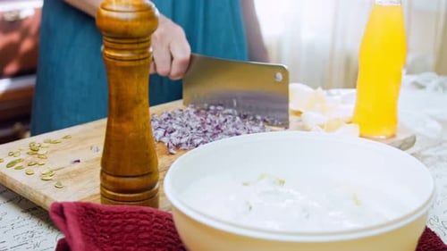 Dicing Red Onions in a Domestic Kitchen