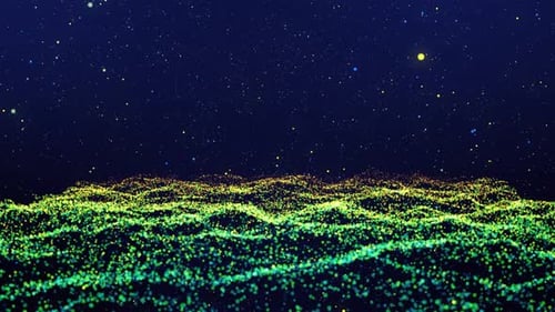 Onda de partículas digitais abstratas e fundo de luzes