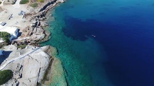 Faros beach on the island of Sifnos in the cyclades in Greece seen from the sky