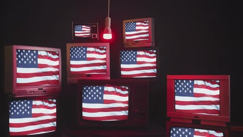 USA Flags on a Retro TV Wall