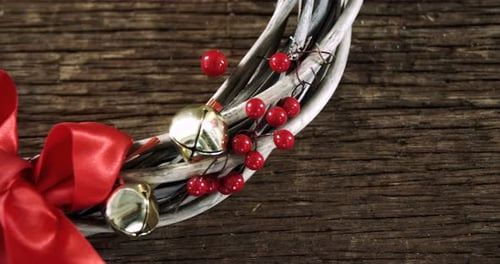 Festive Christmas Wreath with Red Bow and Bells
