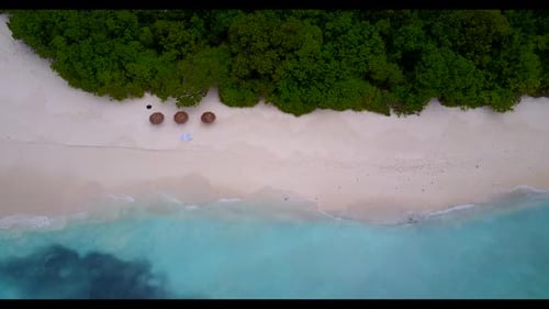 Aerial drone view seascape of beautiful bay beach journey by blue water with white sandy background