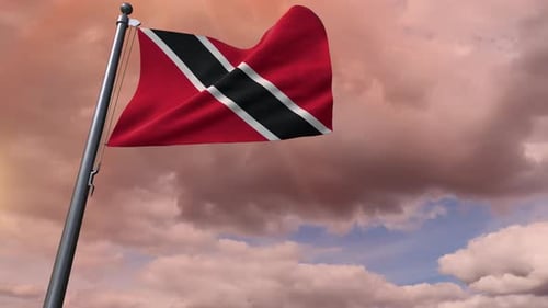 Trinidad And Tobago Flag Waving Against Cloudy Sky