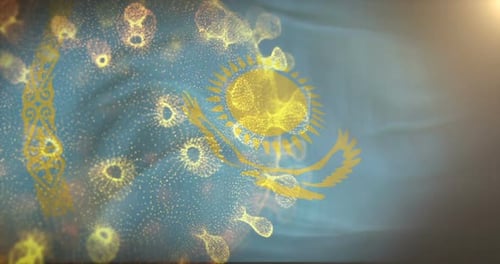Kazakhstan Flag With Corona Virus Bacteria