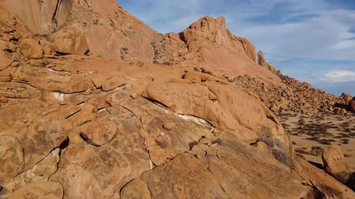 Stunning high angle footage of the amazing rocky mountains of Erongo, Namibia