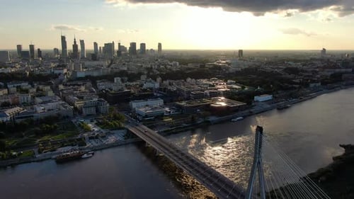 Aerial view of Holy Cross Bridge (Swietokrzyski Bridge) in Warsaw, Poland