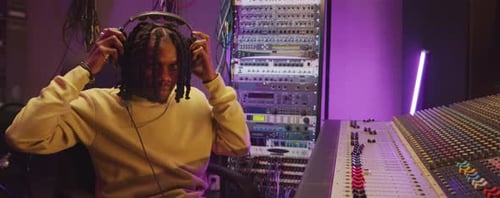 Portrait of African American Man at Work in Recording Studio