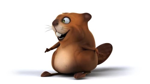 Animated 3D Cartoon Beaver Character Waving and Looking Around