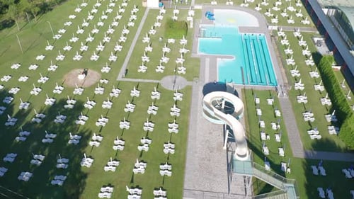Open Air Empty Pubblic Swimming Pool Aerial View
