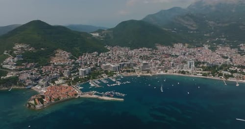 aerial view from the sea of old town budva
