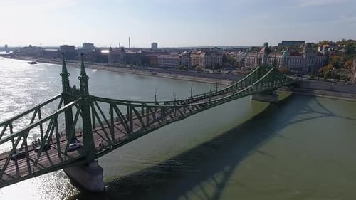 Aerial shot of Liberty Bridge in Budapest during autumn
