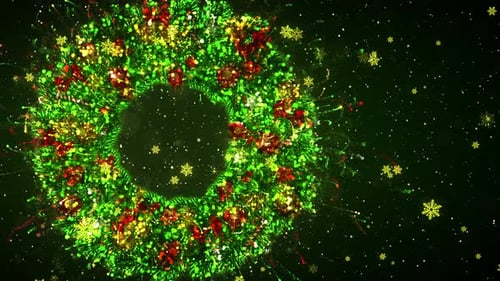 Festive Christmas Wreath Particle Animation with Snowflakes
