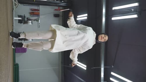 Woman Practicing Jump Rope Exercise in Gym