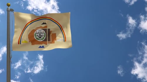 Indigenous Tribal Flag Waving in Blue Sky