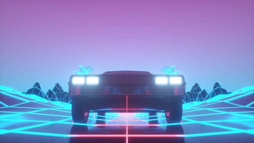 Fond de voiture de science-fiction de style rétrofuturiste des années 80