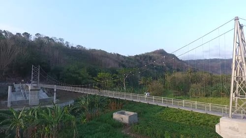 Aerial Shot Bridge Bantul Hill Nature Indonesia