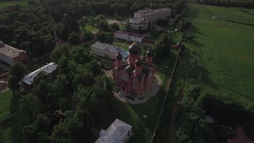 Russian Lukino Village with Holy Cross Monastery and Ascension Cathedral, Aerial