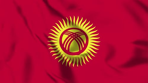 Kyrgyzstan National Flag Waving with Natural Fabric Motion
