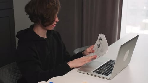 Man Talking on Video Conference Online Work at Home Office