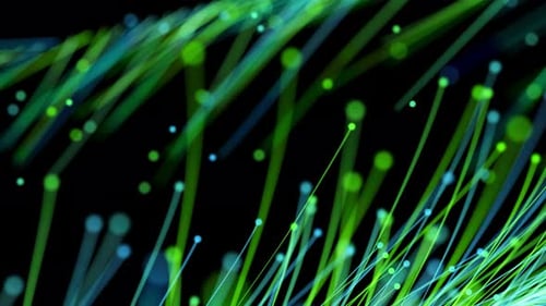 Abstract digital fiber optic lines moving dots background