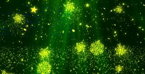 Green Christmas Background Loop with Glowing Snowflakes and Stars