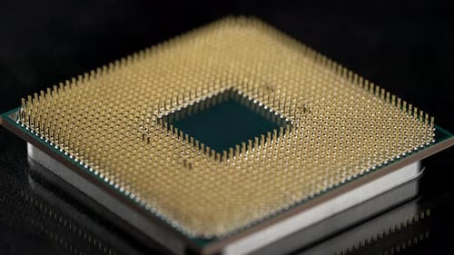 Powerful Central Processing Unit Presented in Macro. Contact Feet Are Gold Plated for Less