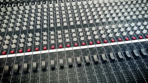Professional Audio Mixing Console with Animated Faders and Knobs