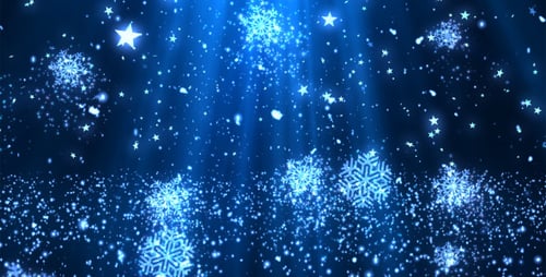 Blue Festive Snowflakes and Stars Falling Particle Background