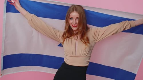 Woman Smiling with Israeli Flag in Studio