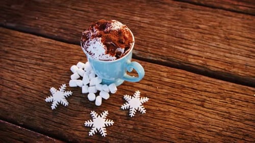 Cozy Hot Chocolate with Marshmallows and Snowflakes