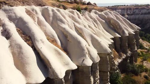 Unusual Mountains Landscape in Cappadocia Turkey Birds Eye View Aerial Drone