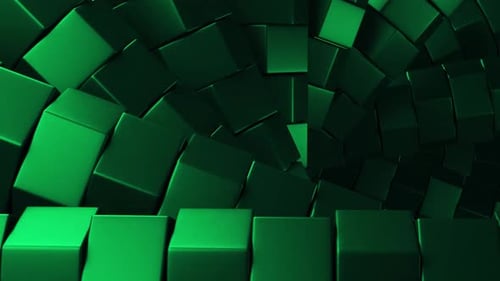Abstract Green Geometric Cubes Tunnel Rotating Loop