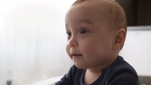 Adorable Baby Laughing Close Up Indoors