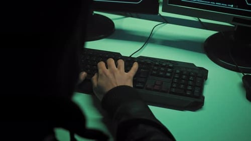 Close Up of Man Hands Typing on a Laptop Computer Keyboard, Indoors