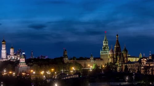 Moscow kremlin and St. Basil Cathedral at sunset