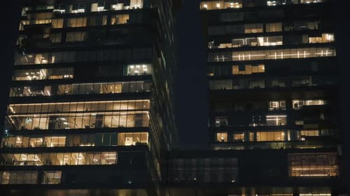 Corporate office building at night