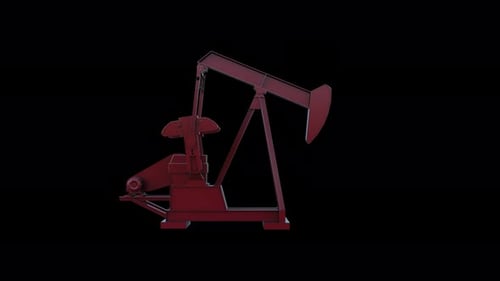 Animated 3D Red Oil Pumpjack Working on Black Background