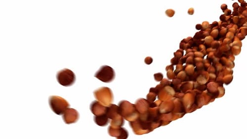 Hazelnuts Cascading Down on a White Background