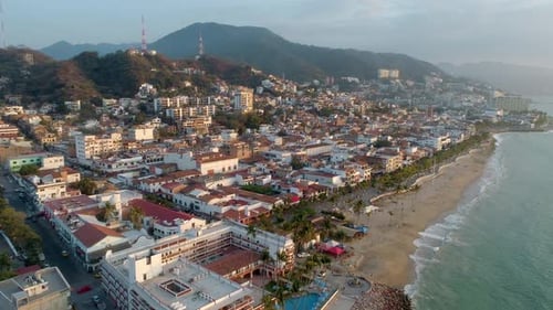 Coastal City Aerial View During Golden Hour