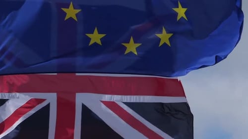 EU and UK Flags Waving Gently