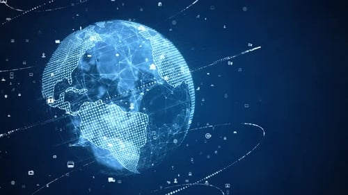 Futuristic Global Digital Network Connection with Technology Icons